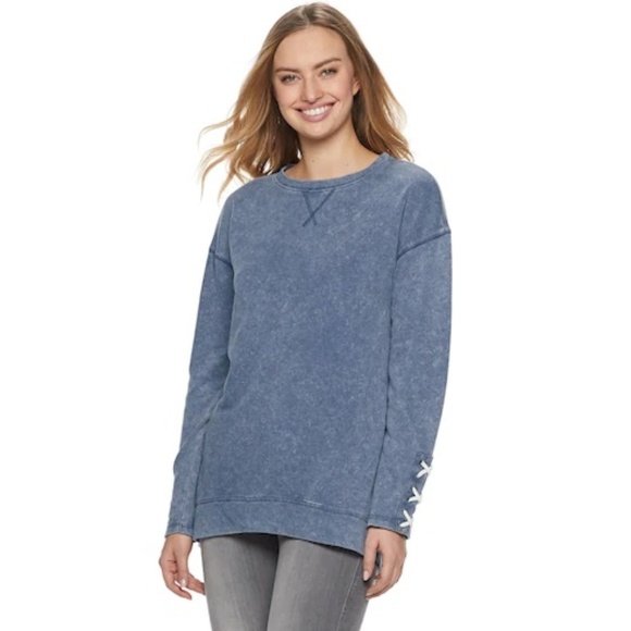 Rock & Republic Tops - Rock & Republic Blue Laced-Up Cuff Sweatshirt